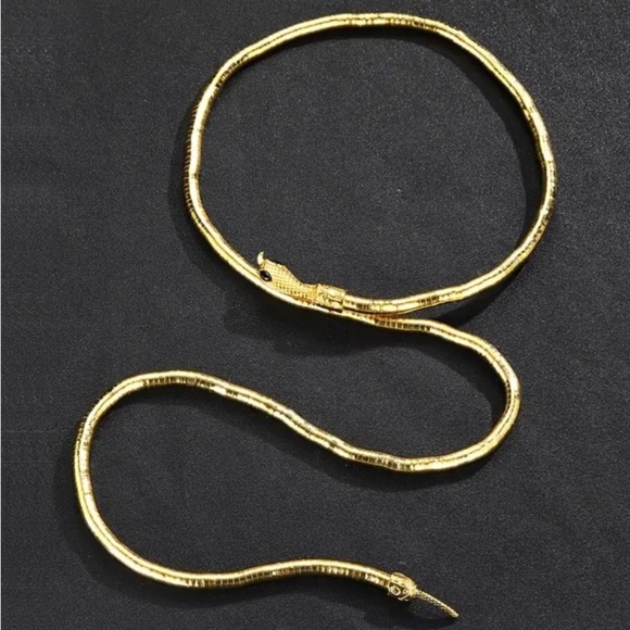 Fashion Costume Gold Shiny Metal Snake Simulation Adjustable Wrap Necklace - Picture 1 of 8